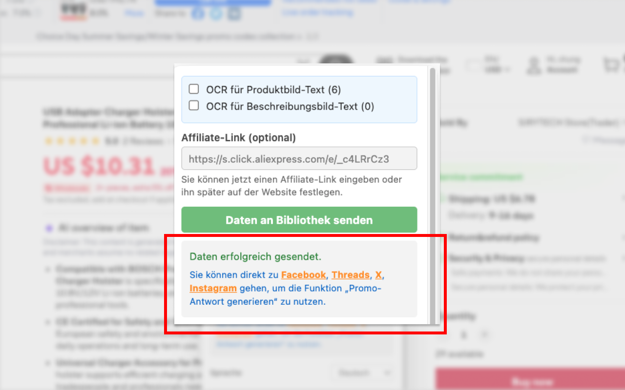 PromoLeaz für AliExpress Link-Konfiguration