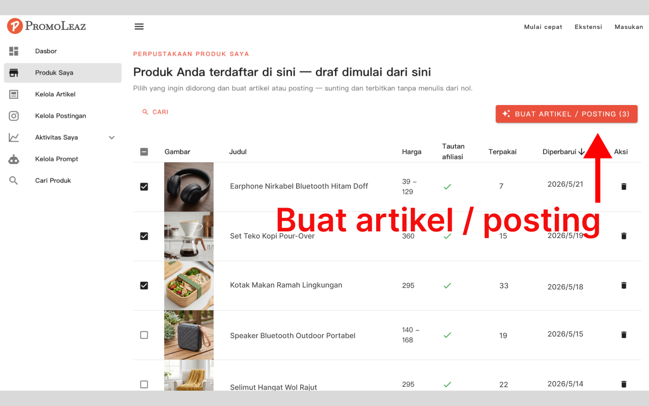 PromoLeaz for Shopee Generator Artikel Blog SEO dan Copywriting Sosial Bertenaga AI