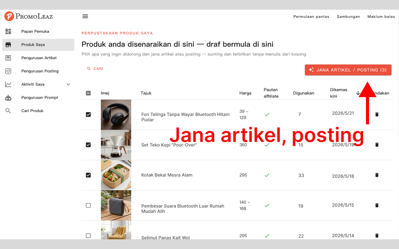 PromoLeaz for Shopee Penjana Artikel Blog SEO dan Copywriting Sosial Bertenaga AI